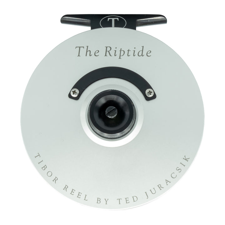 Tibor Riptide Reel Custom Frost Silver Frame, Black Drag Knob, Reel Foot and Nameplate