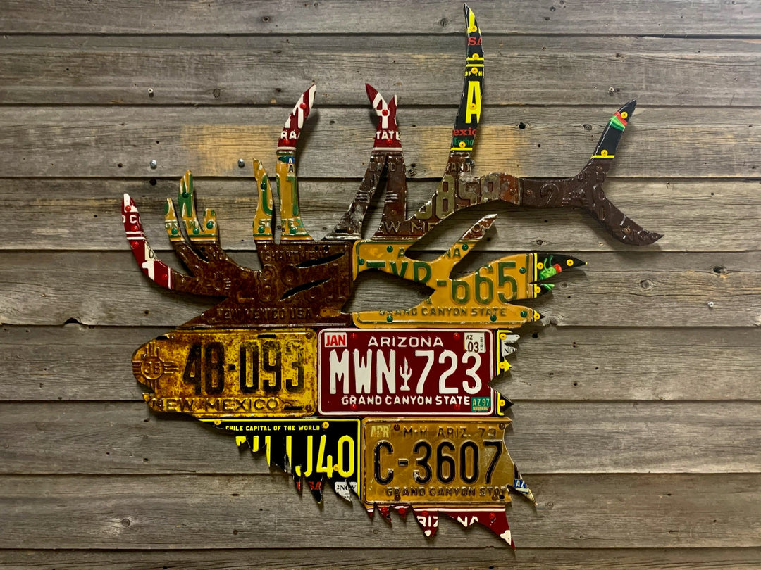 Mixed Western States Elk License Plate Art