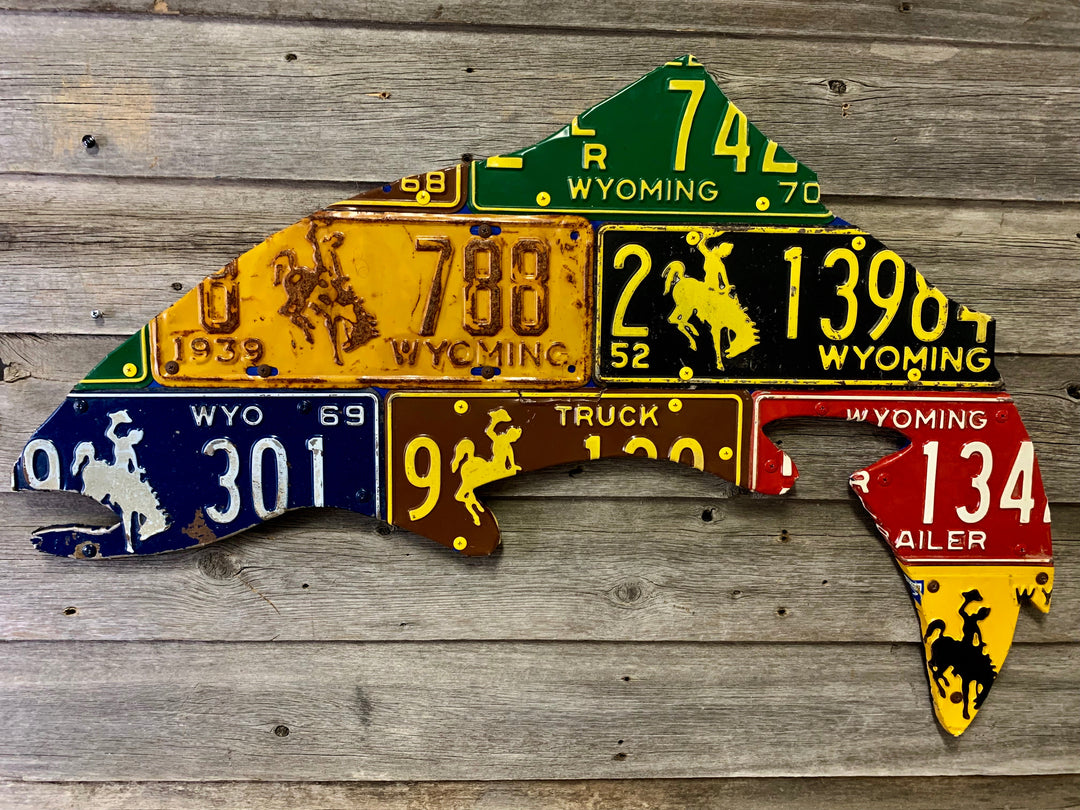 Wyoming Antique Trout License Plate Art