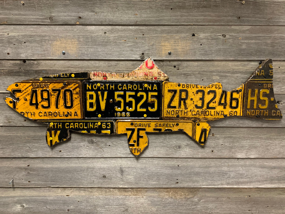 North Carolina Antique Trout License Plate Art